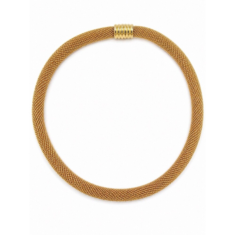 Vintage Gold Tone Mesh Necklace Snake Tube Collar Choker Flexible Statement 1980